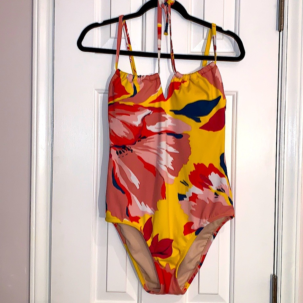 Kona Sol One Piece Swimsuit lined bathing suit, in Yellow Red Blue Pink & White - Picture 1 of 10